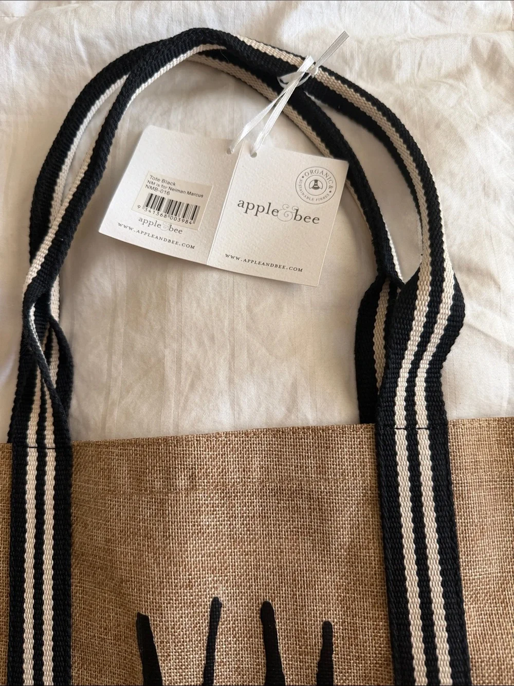 NWT Apple & Bee for Neiman Marcus Jute Tote Bag Large Burlap Beach